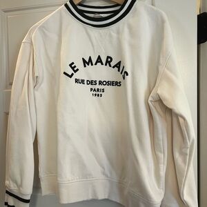 h&m Le Marais White Sweatshirt with Black Text Small